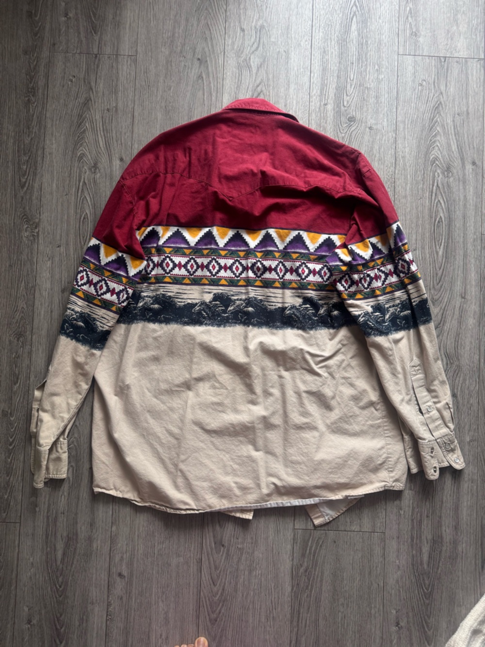 Men's Casual Button-Down Shirt - Burgundy and Beige with Geometric Stripe - Picture 3 of 3